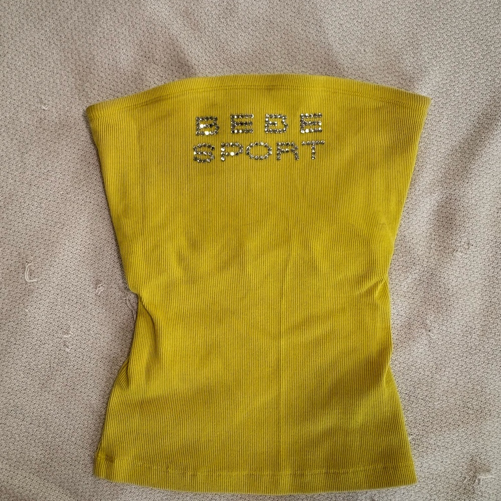 Y2K Yellow BEBE Tube Top with Rhinestones
